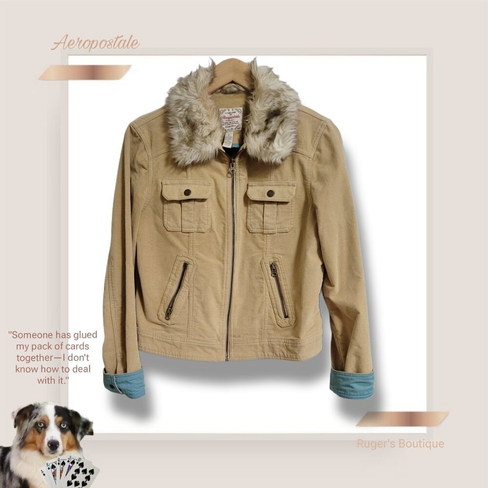 🌿 Aeropostale Women's Large Faux Fur Tan Corduroy Fall Jacket - Picture 11 of 11